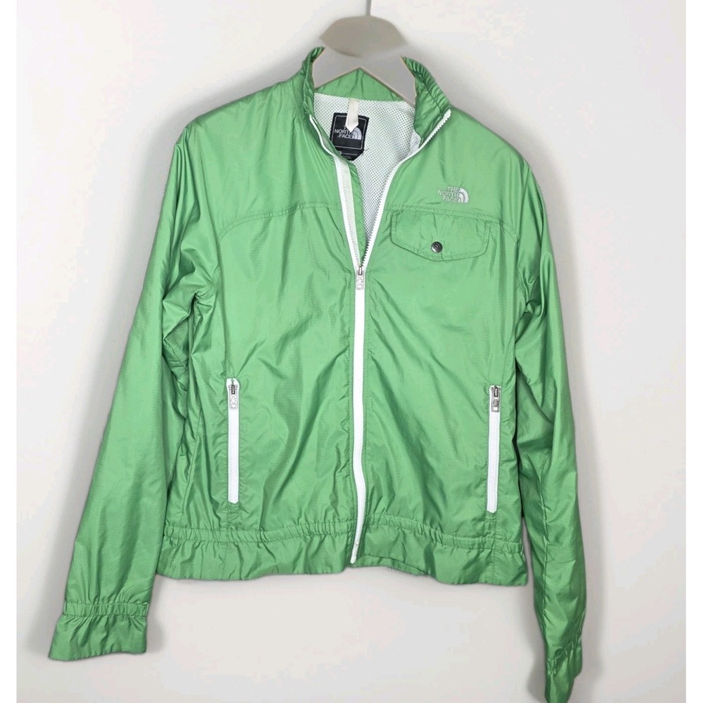 THE NORTH FACE Green Penelope Full Zip Outdoors Windbreaker Ruffled Jacket Sz LG